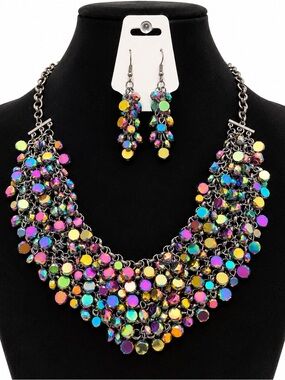 Confetti Queen Multicolor Bib Necklace and Earring Set